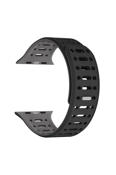 HEPTEKİLETİŞİM Watch 7 41mm Uyumlu HPTK KRD-124 Silikon Kordon Strap Kayış-Siyah-Gri ürün görseli 1