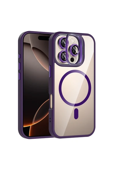 HEPTEKİLETİŞİM Apple iPhone 16 Pro Max Kılıf Standlı ve Kamera Lens Hediyeli M-Safe Şarj Özellikli Kapak (etro) ürün görseli 1