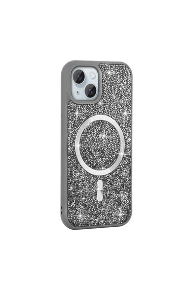 HEPTEKİLETİŞİM Apple iPhone 15 Plus Kılıf Pırlanta Tasarımlı Magsafe Şarj Özellikli Silikon Kapak (mozaik) ürün görseli 1
