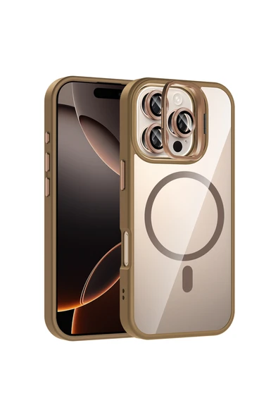 HEPTEKİLETİŞİM Apple iPhone 16 Pro Kılıf Standlı ve Kamera Lens Hediyeli M-Safe Şarj Özellikli Kapak (etro) ürün görseli 1