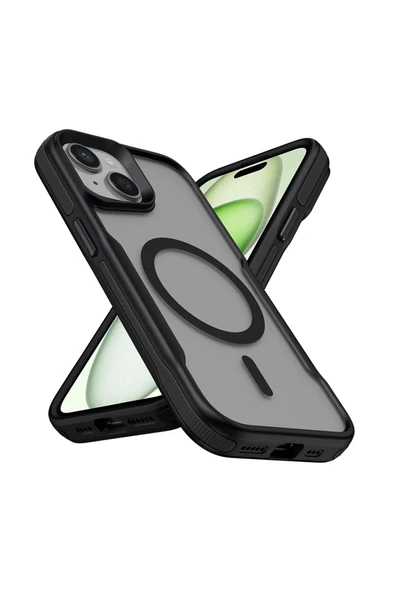 HEPTEKİLETİŞİM iPhone 14 Pro Uyumlu Magsafe Şarj Özellikli Renkli Kenar Airbag Şeritli HPTK Lamer Kapak-Siyah ürün görseli 1