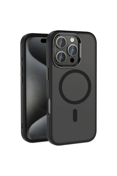 HEPTEKİLETİŞİM Apple iPhone 16 Pro Max Kılıf Magsafe Şarj Özellikli Parlak Kamera Çerçeveli HPTK Kost Kapak-Siyah ürün görseli 1