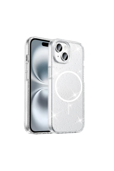HEPTEKİLETİŞİM Apple iPhone 13 Kılıf M-safe Şarj Özellikli Parlayan Simli Saydam Renkli Kapak (MARİS) ürün görseli 1