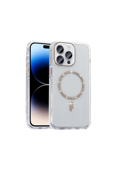HEPTEKİLETİŞİM Apple iPhone 14 Pro Max Kılıf Taşlı Tasarım M-safe Şarj Özellikli Silikon Kapak (KOMENT) ürün görseli 1