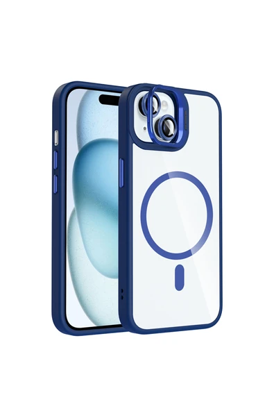HEPTEKİLETİŞİM Apple iPhone 15 Kılıf Standlı ve Kamera Lens Hediyeli M-Safe Şarj Özellikli Kapak (etro) ürün görseli 1