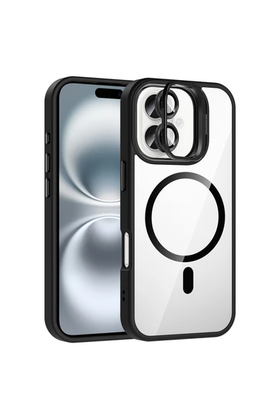 HEPTEKİLETİŞİM Apple iPhone 16 Kılıf Standlı ve Kamera Lens Hediyeli M-Safe Şarj Özellikli Kapak (etro) ürün görseli 1