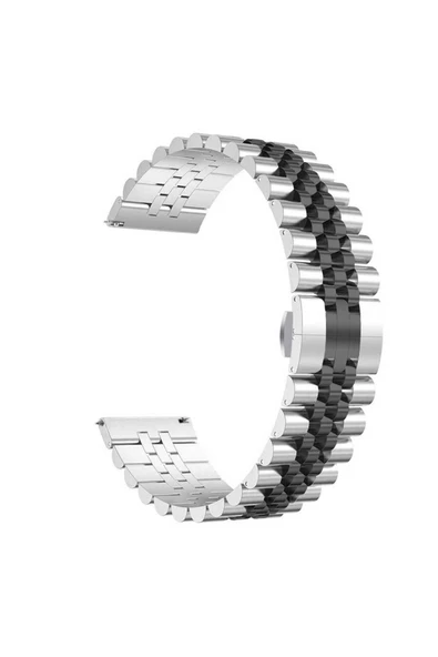 HEPTEKİLETİŞİM Huawei GT2 42mm Uyumlu KRD-36 20mm Metal HPTK Kordon-Gümüş-Siyah ürün görseli 1