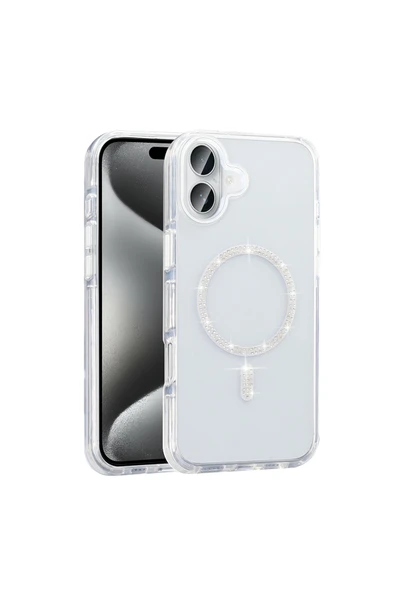 HEPTEKİLETİŞİM Apple iPhone 16 Pro Kılıf Taşlı Tasarım M-safe Şarj Özellikli Silikon Kapak (KOMENT) ürün görseli 1