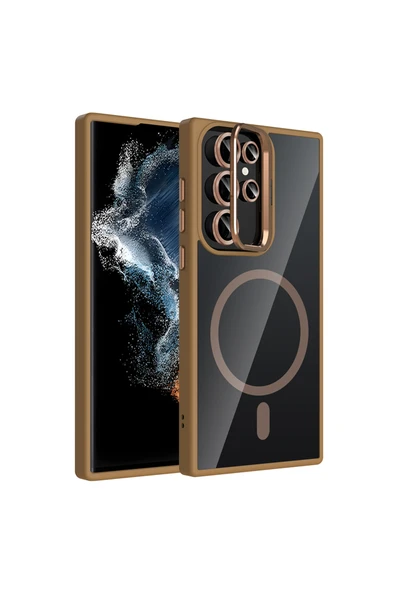 HEPTEKİLETİŞİM Samsung Galaxy S22 Ultra Kılıf Standlı ve Kamera Lens Hediyeli M-Safe Şarj Özellikli Kapak (etro) ürün görseli 1
