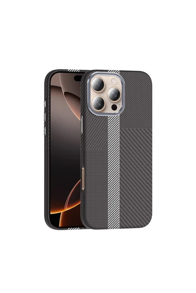 HEPTEKİLETİŞİM Apple iPhone 16 Pro Kılıf Magsafe Şarj Özellikli Karbon Fiber Görünümlü Kapak (gros) ürün görseli 1