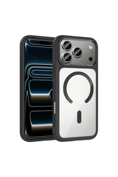 HEPTEKİLETİŞİM Apple iPhone 17 Pro Kılıf M-Safe Şarj Özellikli Metal Kamera Çerçeveli Kapak (TİKO) ürün görseli 1