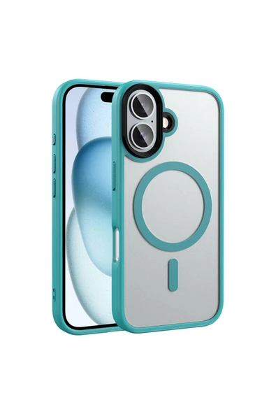 HEPTEKİLETİŞİM Apple iPhone 16 Plus Kılıf Mat Arka Yüzey Wireless Şarj Özellikli HPTK Flet Magsafe Kapak-Yeşil ürün görseli 1