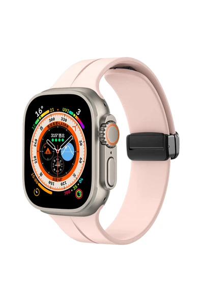 HEPTEKİLETİŞİM Apple Watch 2/3/4/5/6/7/8/9/se/ultra/nike 42mm 44mm 45mm 49mm Silikon Kordon Metal Tasarım (KRD-84) ürün görseli 1