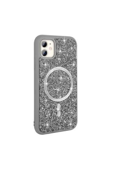 HEPTEKİLETİŞİM Apple iPhone 11 Kılıf Pırlanta Tasarımlı Magsafe Şarj Özellikli Silikon Kapak (mozaik) ürün görseli 1
