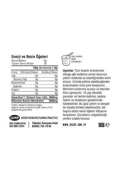 Bigjoy Hydro Pump Gliserol + Kreatin 180 g  30 Servis - Resim 2