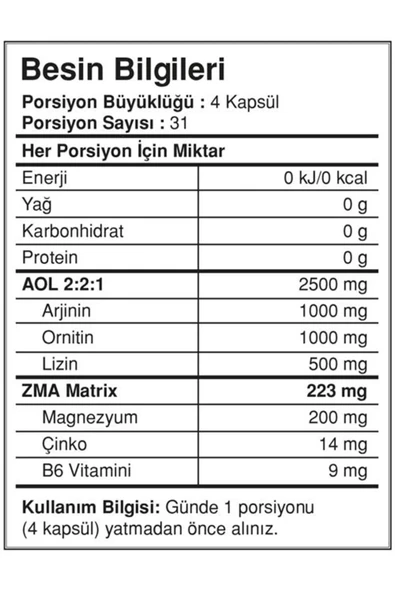 Bigjoy Aol Zma 124 Kapsül Amino asit - Resim 4