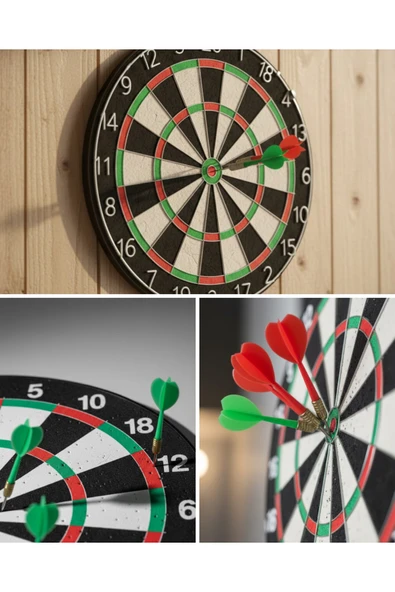 SAYARMARKT Kaliteli Ahşap Dart Tahtası 12 İnç 4 Adet Metal İğne Uçlu Ok ürün görseli 1