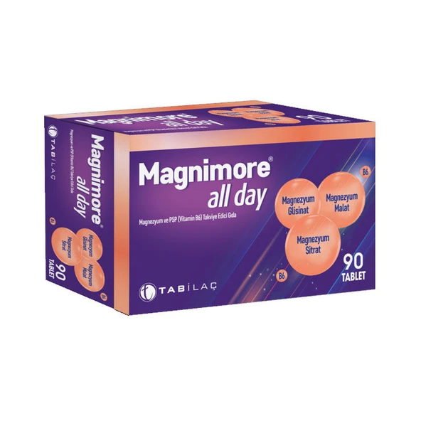 Magnimore All Day Magnezyum ve P5P (Vitamin B6) Takviye Edici Gıda 90 Tablet ürün görseli 1