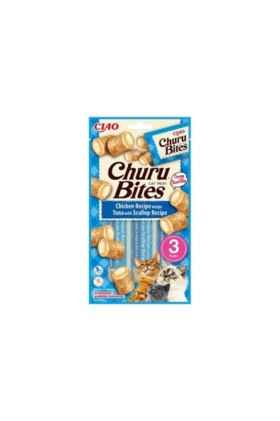 Inaba Ciao Churu Bites Tavuk Sargılı Deniz Taraklı ve Ton Balıklı Kedi Ödül Maması 3 x 10 Gr ürün görseli 1