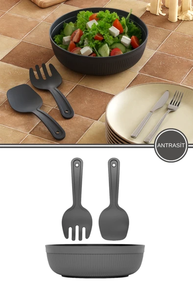 Büyük Boy Salata Seti 4 Litre, Çok Amaçlı Hazırlık Servis Kasesi + Karıştırma Çatal Kaşığı ürün görseli 1