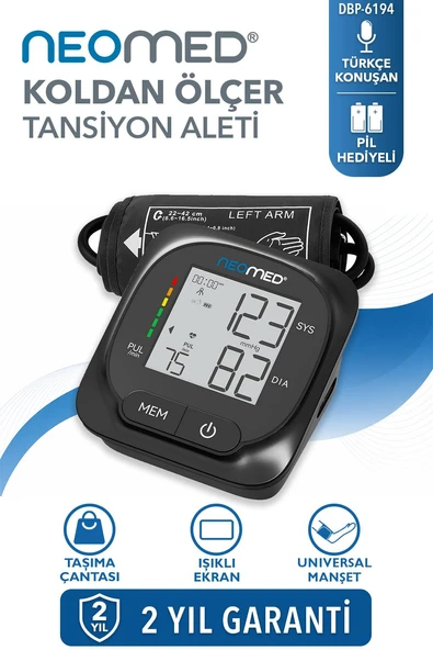Neomed DBP-6194 Türkçe Konuşan Üst Koldan Işıklı Ekranlı Dijital Tam Otomatik Tansiyon Aleti ürün görseli 1