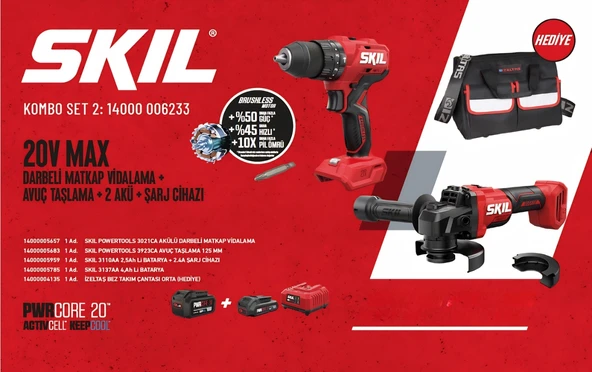 SKIL KOMBO SET 2 (20V MAX DARBELI MATKAP VIDALAMA + AVUÇ TASLAMA + 2 AKÜ + Sarj CIHAZI) ürün görseli 1