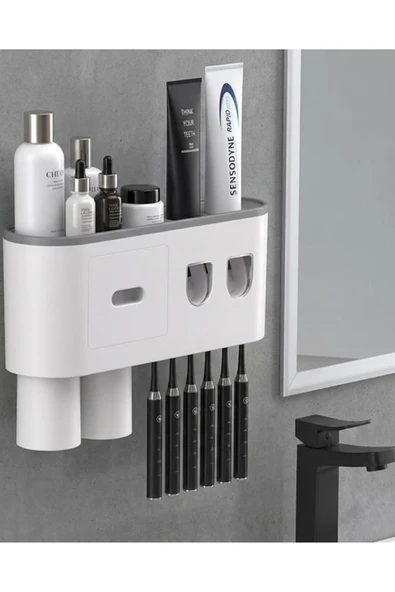 SAYARMARKT Çok Fonksiyonlu Diş Fırçası Tutucu Otomatik Dispenser Bardaklı Organizer ürün görseli 1