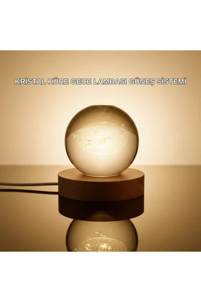 SAYARMARKT Kristal Gezegen Küre Ahşap Tabanlı USB Işıklı Gece Lambası ürün görseli 1