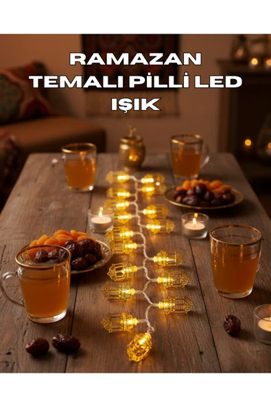 SAYARMARKT Ramazan Işıkları Pilli Altın Fener Tasarımlı Dekoratif LED Aydınlatma ürün görseli 1