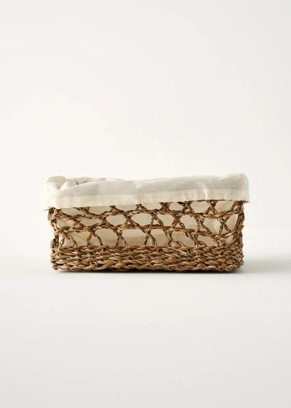 Bella Maison Diana Dikdörtgen Bezli Sepet Naturel (32x22x15 cm) ürün görseli 1