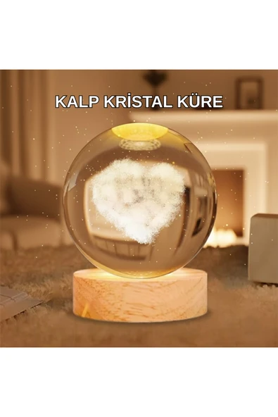 SAYARMARKT Ahşap Standlı Kalp Motifli Işıklı Cam Küre Hediye Seçeneği ürün görseli 1