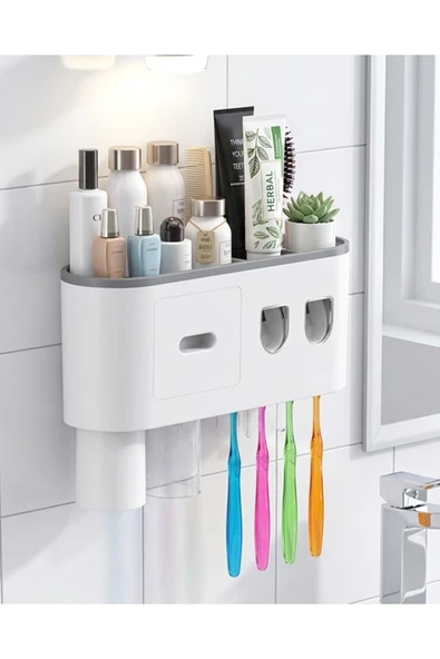 SAYARMARKT Banyo Organizer Diş Fırçası Tutucu Çift Dispenserli Raflı Çekmeceli ürün görseli 1