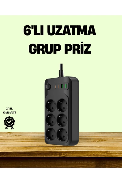 SAYARMARKT 2500W Güçlü 6’lı Priz USB ve Type-C Çıkışlı Termal Korumalı ürün görseli 1
