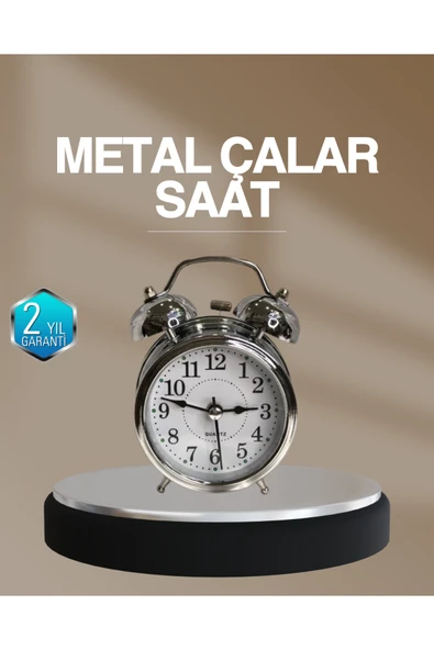 SAYARMARKT OTAY Kullanışlı Dekoratif Yuvarlak Gümüş Sessiz Işıklı Masa Üstü Çalar Saat Alarmlı ve Şık Tasarım 9 ürün görseli 1