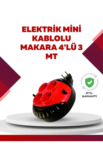 SAYARMARKT Kırmızı Renk 3 Metre 4’lü Kablolu Priz Makarası ürün görseli 1