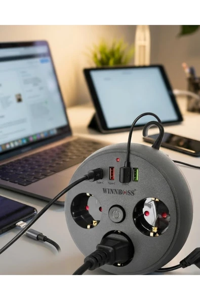 SAYARMARKT Çoklu Priz Akım Koruma 3 Soket 3 USB Type C Hızlı Şarj 2m Uzatma Kablosu ürün görseli 1