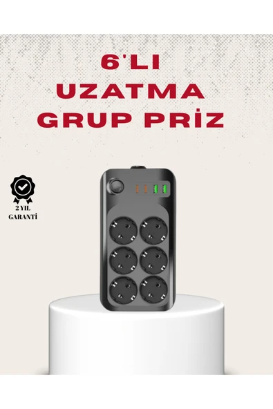 SAYARMARKT 6’lı Grup Priz Termal Korumalı USB Type-C Çoklu Priz 2 Metre Kablo ürün görseli 1