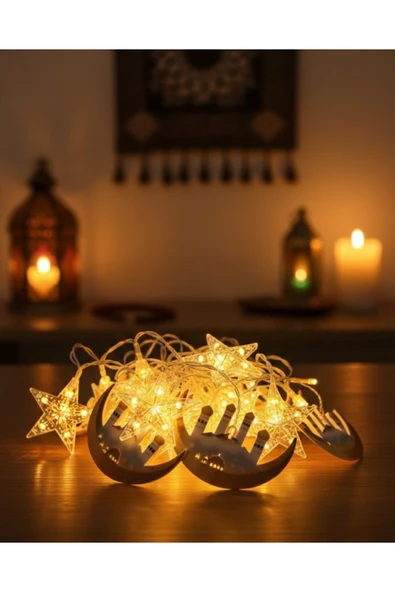 SAYARMARKT Ramazan Dekorasyonu İçin 3 Metre Hilal Yıldız LED Işık ürün görseli 1