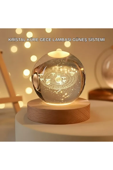 SAYARMARKT USB Bağlantılı Işıklı Kristal Küre Modern Ahşap Tabanlı Dekor ürün görseli 1