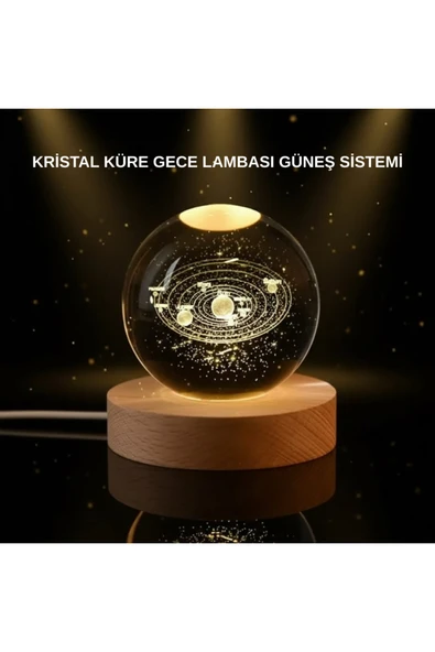 SAYARMARKT LED Işıklı Kristal Küre Ahşap Standlı Dekoratif Gezegen Model ürün görseli 1