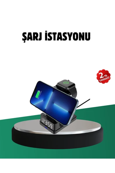 SAYARMARKT Kablosuz Şarjlı Dijital Masa Saati – 3 Parlaklık Seviyeli LED, Hızlı Şarj, İOS Uyumlu ürün görseli 1