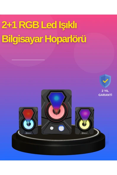 SAYARMARKT 2.1 Kanal RGB LED Oyun Hoparlörü Subwoofer Destekli ürün görseli 1