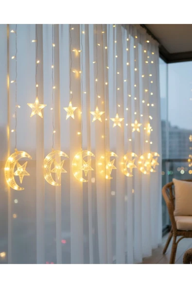 SAYARMARKT Hilal Yıldız LED Perde Işık Balkon Pencere ve Oda Dekorasyonu ürün görseli 1