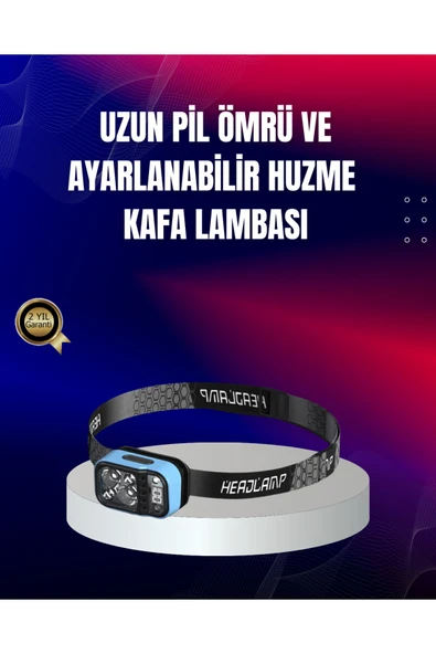 SAYARMARKT Süper Parlak LED Kafa Feneri 3 Renk 53 Mod Type C Şarjlı ürün görseli 1