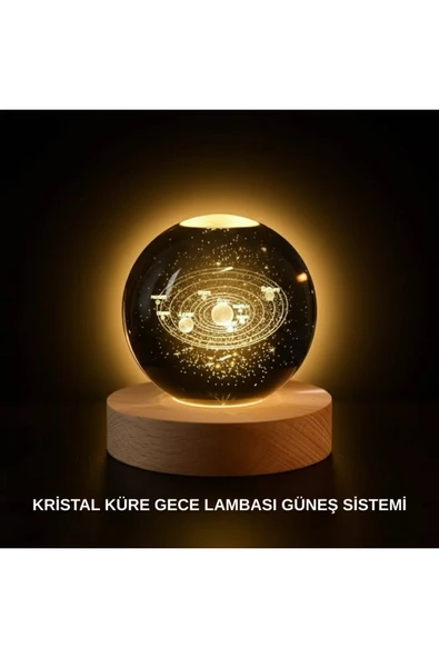 SAYARMARKT Ahşap Standlı LED Kristal Küre Lazer İşlemeli Dekoratif Obje ürün görseli 1