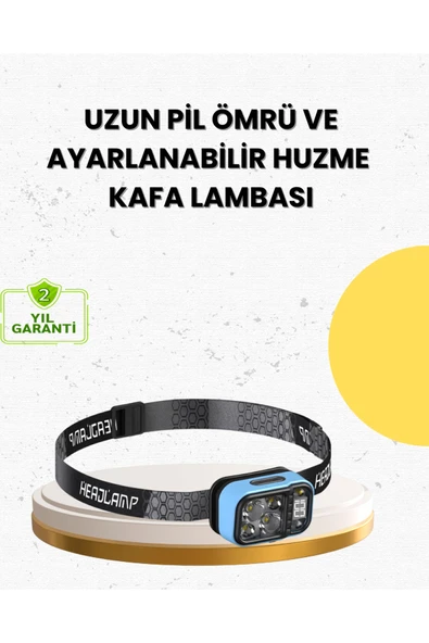 SAYARMARKT Üç Renkli LED Kafa Feneri 53 Mod Güç Göstergeli Type C Şarjlı ürün görseli 1