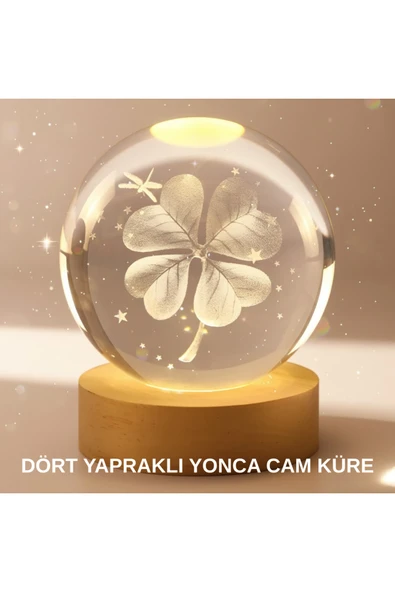 SAYARMARKT Bitki Temalı LED Işıklı Cam Küre Ahşap Standlı Modern Gece Lambası ürün görseli 1
