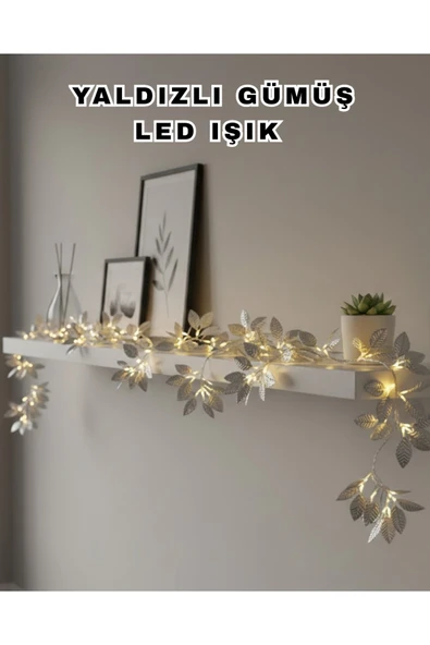 SAYARMARKT Yaldızlı Gümüş Yaprak LED Işık Pilli Dekoratif Ortam ve Yılbaşı Aydınlatması ürün görseli 1