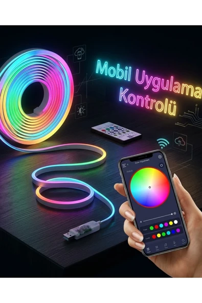SAYARMARKT Akıllı RGB LED Neon Şerit Işık 3M USB Bağlantılı Uzaktan Kumanda ve Mobil Uygulama Kontrolü ürün görseli 1