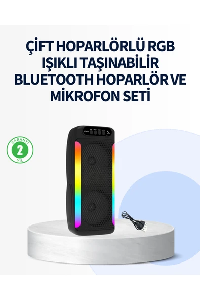 SAYARMARKT RGB Işıklı Çift Hoparlörlü Taşınabilir Bluetooth Speaker ve Mikrofon ürün görseli 1